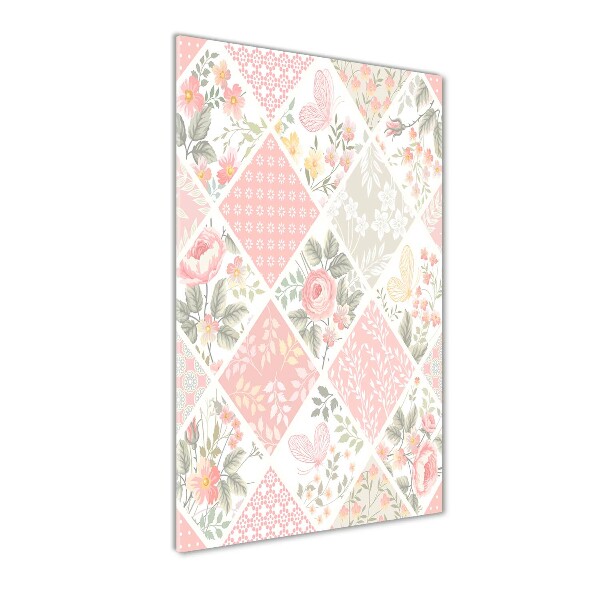 Glasbild vertikales Blumenmuster