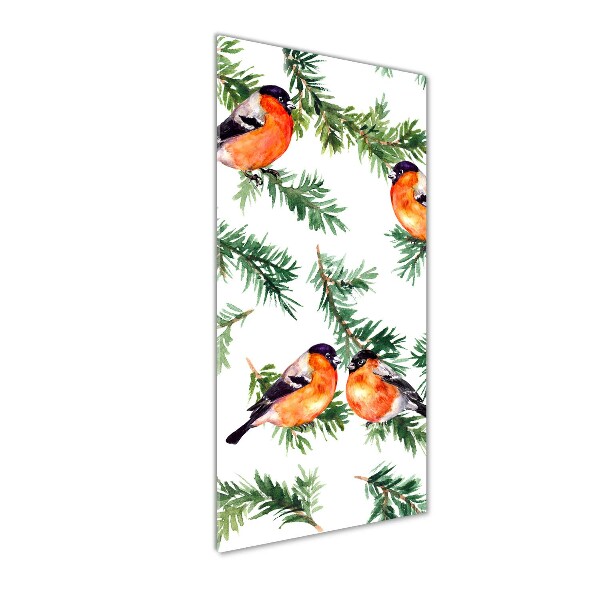 Bild aus glas vertikales Rotkehlchen und Nadelbäume