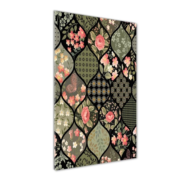 Glasbild vertikales Blumenmuster