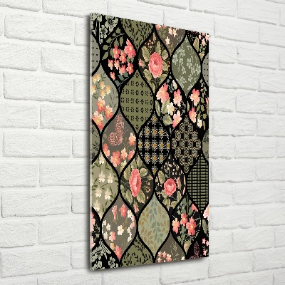 Glasbild vertikales Blumenmuster
