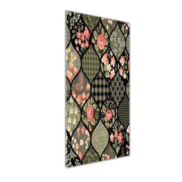 Glasbild vertikales Blumenmuster