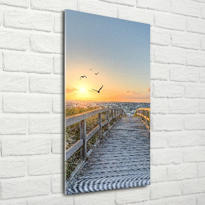 Glasbild vertikales Weg zum Strand