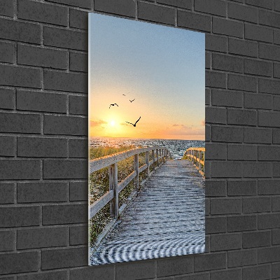 Glasbild vertikales Weg zum Strand