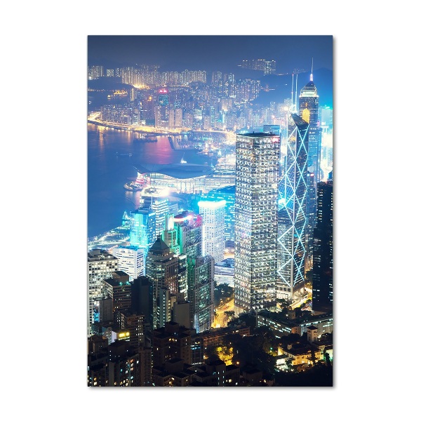 Bild aus glas vertikales Hongkong bei Nacht