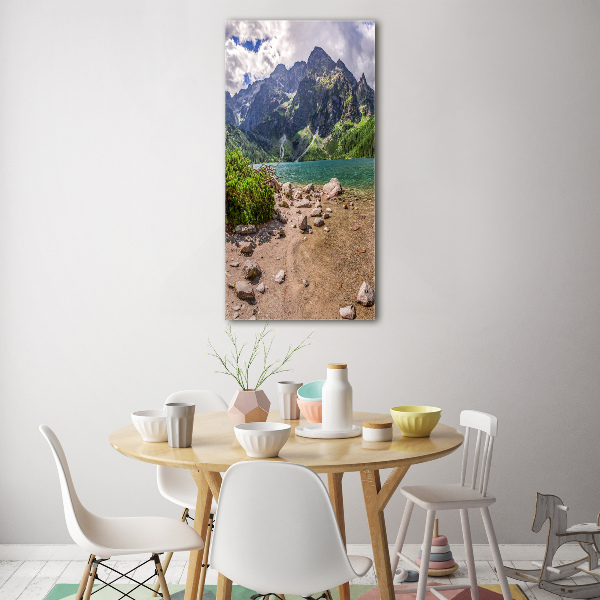 Glasbild vertikales See in den Bergen
