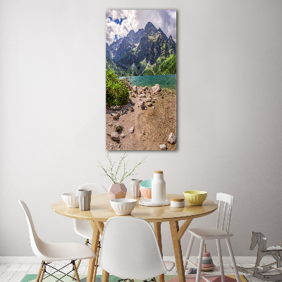 Glasbild vertikales See in den Bergen