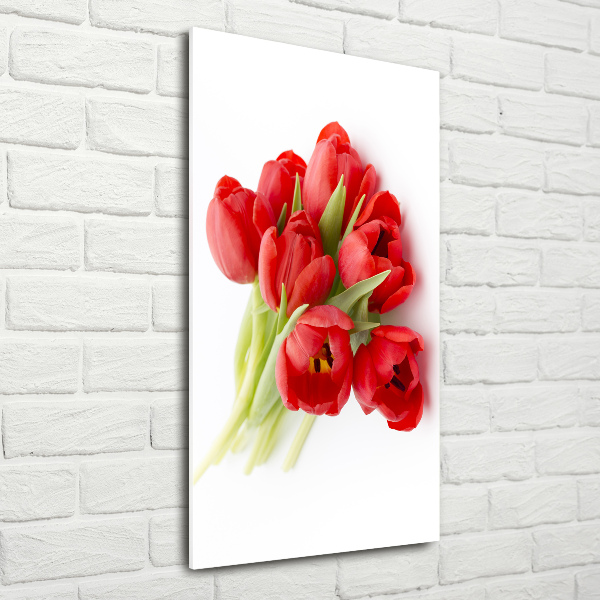 Glasbild vertikales Rote Tulpen