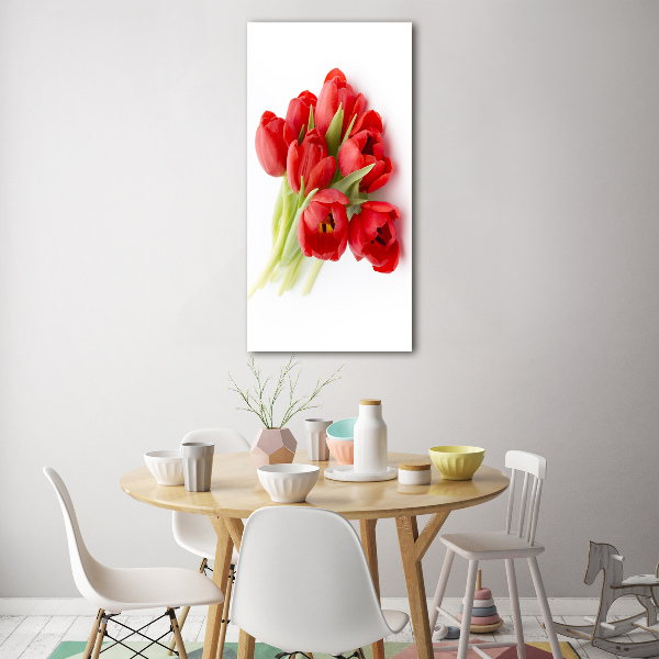Glasbild vertikales Rote Tulpen