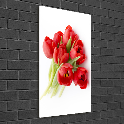 Glasbild vertikales Rote Tulpen
