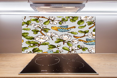 Küchen wandpaneel Blumen und Vögel