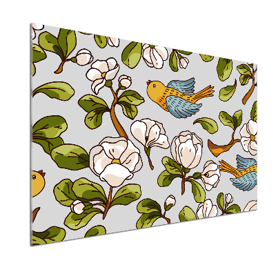 Küchen wandpaneel Blumen und Vögel