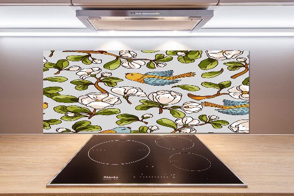 Küchen wandpaneel Blumen und Vögel
