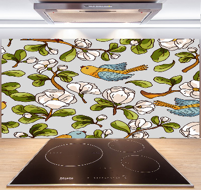 Küchen wandpaneel Blumen und Vögel