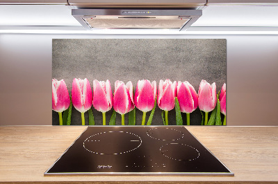 Glasrückwand für die küche Rosa Tulpen