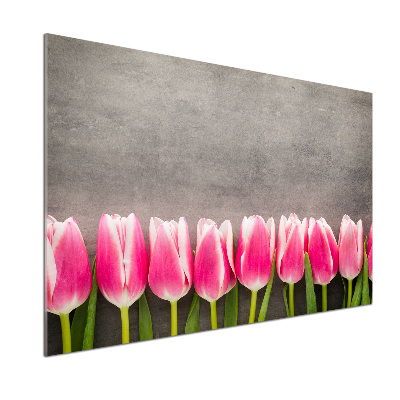 Glasrückwand für die küche Rosa Tulpen