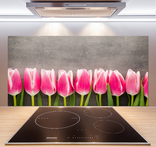 Glasrückwand für die küche Rosa Tulpen