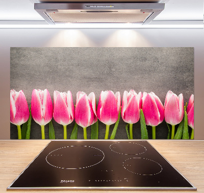 Glasrückwand für die küche Rosa Tulpen