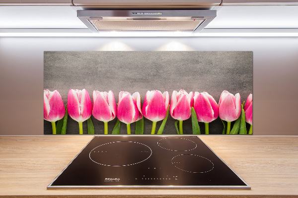 Glasrückwand für die küche Rosa Tulpen
