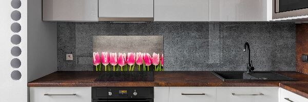 Glasrückwand für die küche Rosa Tulpen