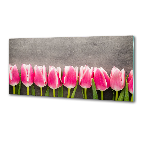 Glasrückwand für die küche Rosa Tulpen