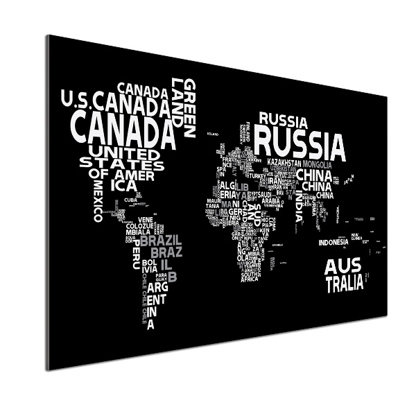 Glasrückwand für die küche Weltkarte mit Untertiteln