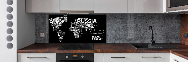 Glasrückwand für die küche Weltkarte mit Untertiteln