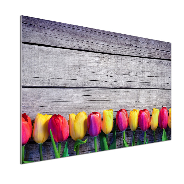 Küchen wandpaneel Tulpen auf Holz