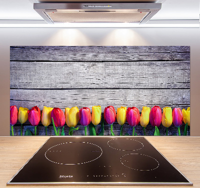 Küchen wandpaneel Tulpen auf Holz