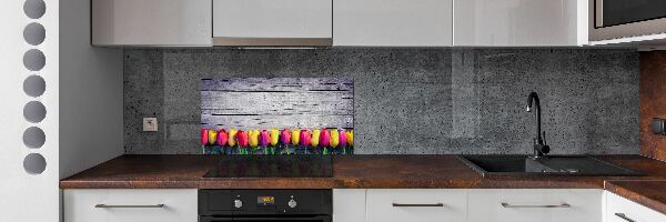 Küchen wandpaneel Tulpen auf Holz