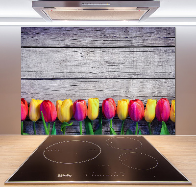 Küchen wandpaneel Tulpen auf Holz
