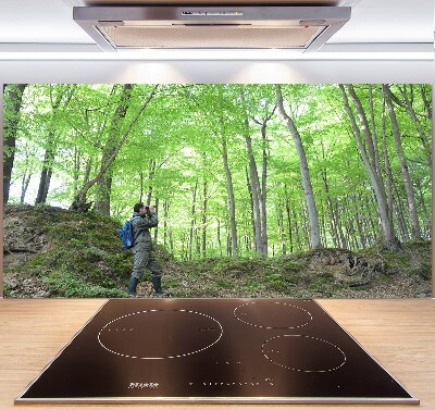 Platte für Küchenrückwand Ornithologe im Wald