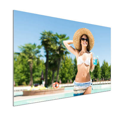 Küchen wandpaneel Frau am Pool