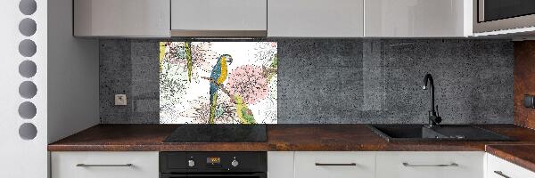 Platte für Küchenrückwand Papageien und Blumen