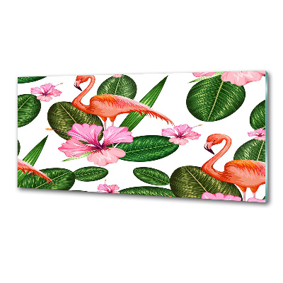 Küchen wandpaneel Flamingos und Pflanzen