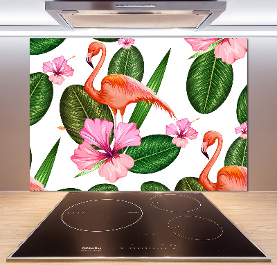 Küchen wandpaneel Flamingos und Pflanzen