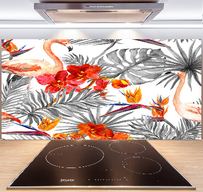 Platte für Küchenrückwand Flamingos und Blumen
