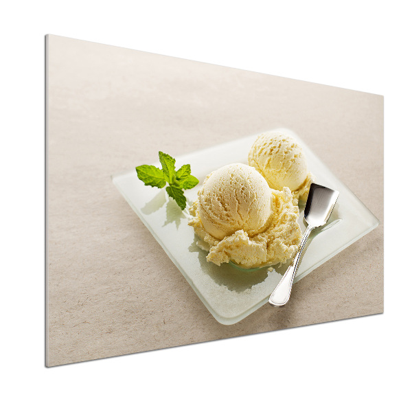 Glasrückwand für die küche Eiscreme auf einem Teller