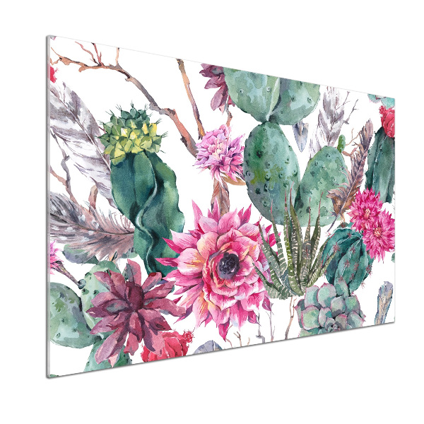 Glasrückwand für die küche Kakteen