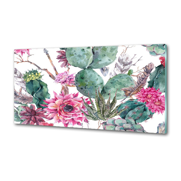 Glasrückwand für die küche Kakteen