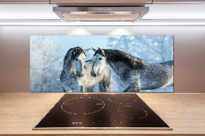 Glasrückwand für die küche Graue Pferde im Winter