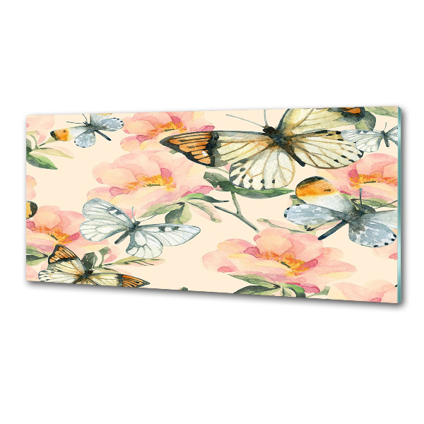 Platte für Küchenrückwand Schmetterlinge und Blumen