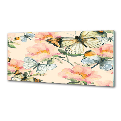 Platte für Küchenrückwand Schmetterlinge und Blumen