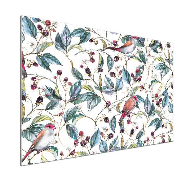 Küchen wandpaneel Brombeeren und Vögel