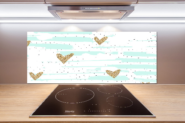 Platte für Küchenrückwand Hintergrund mit goldenen Herzen