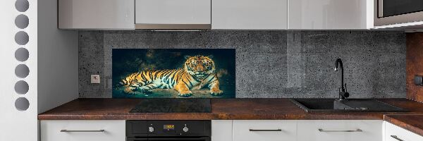 Platte für Küchenrückwand Tiger in der Höhle