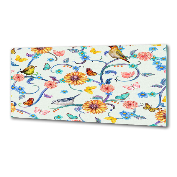 Küchen wandpaneel Blumen und Vögel