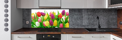 Glasrückwand für die küche Bunte Tulpen