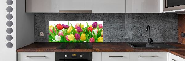 Glasrückwand für die küche Bunte Tulpen
