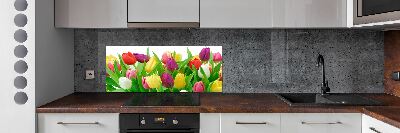 Glasrückwand für die küche Bunte Tulpen