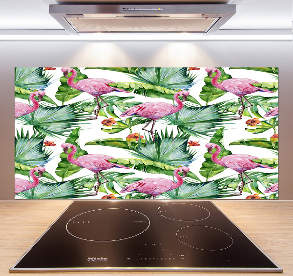 Küchen wandpaneel Flamingos Pflanzen